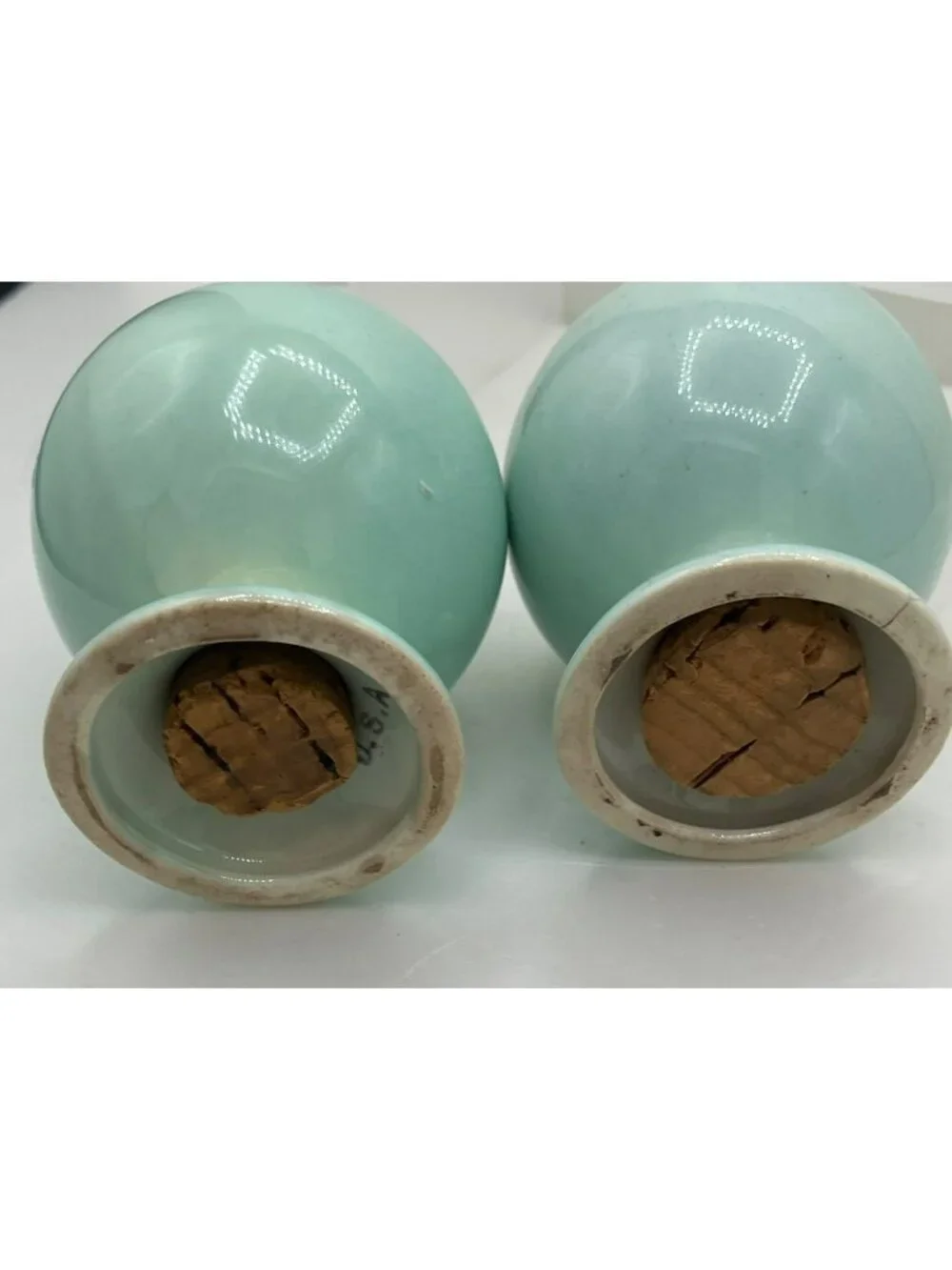 Luray Pastels Surf Green Salt & Pepper Shakers Vintage 1940s Taylor Smith Taylor